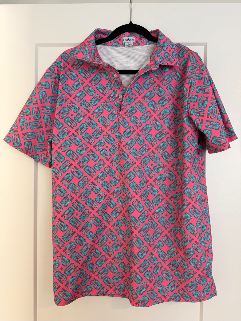 Men's Pink & Teal Short-Sleeve Polo